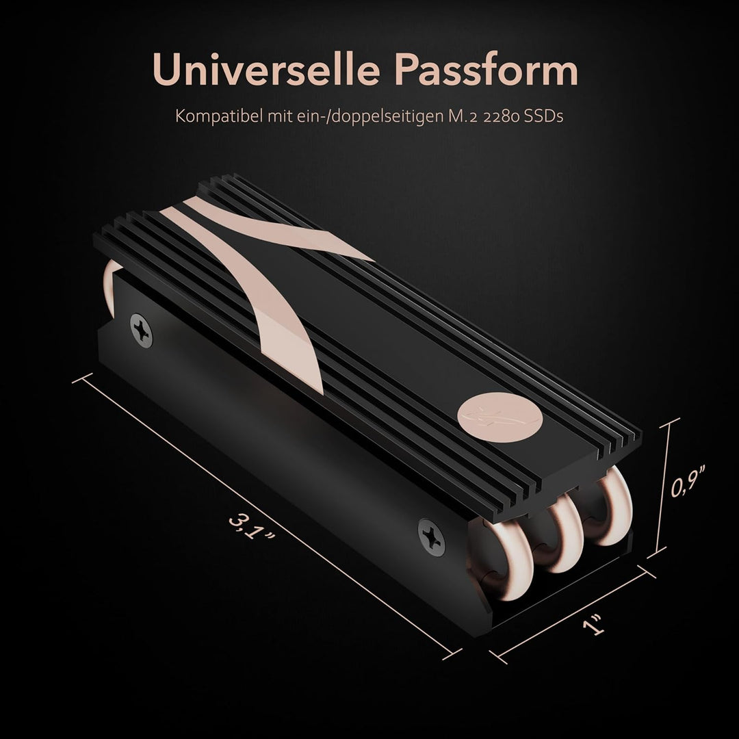 SABRENT M.2 Kühler, Aluminium SSD NVMe Kühlkörper, m.2 Heatsink mit Wärmeleitpad, HeatPipe Kühlkörpe