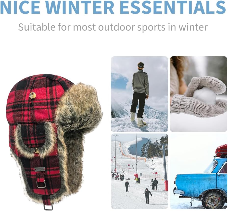 Unisex Fliegermütze Rib Wolle Bomber Aviator Pilot Hat Faux Fellmütze Winter Russische Mütze Herren