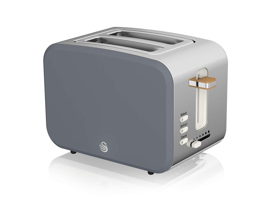 Swan Nordic Toaster Breitschlitz, 2 Scheiben, 3 Funktionen, 6 Bräunungsstufen, modernes Design, Edel