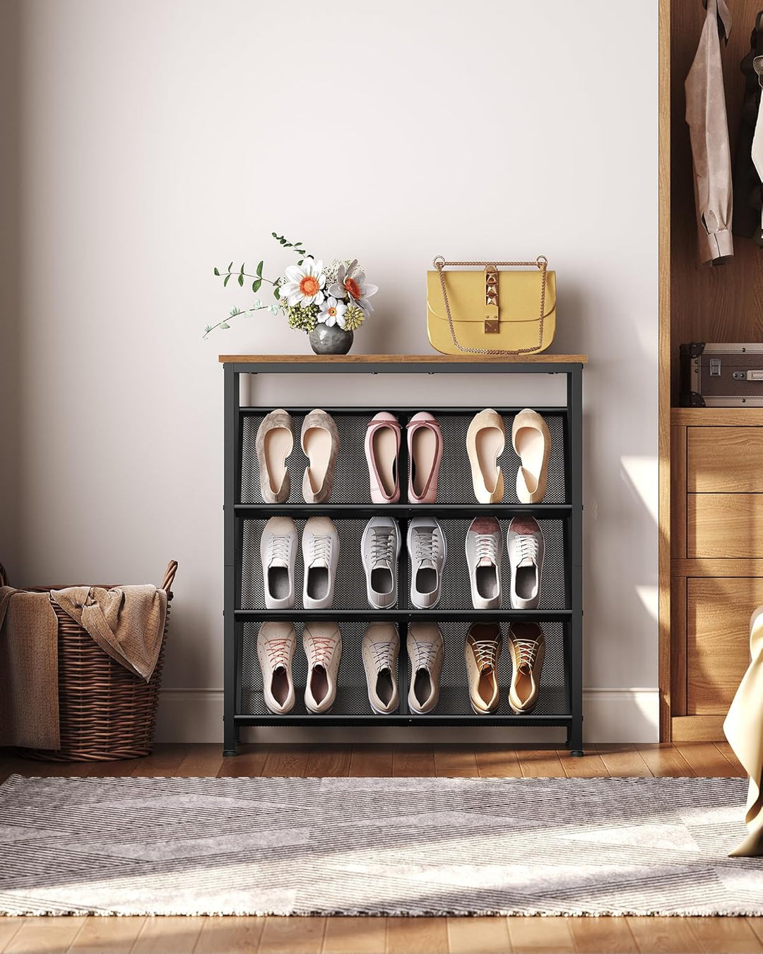 Schuhregal, 4-stufige Schuhablage, Schuhschrank schmal, Schuhständer, Schuhaufbewahrung, Schuh-Organ