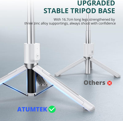 ATUMTEK 59" Selfie-Stick, Selfie-Stick mit Abnehmbarer Bluetooth-Fernbedienung, ausziehbarer Selfie-