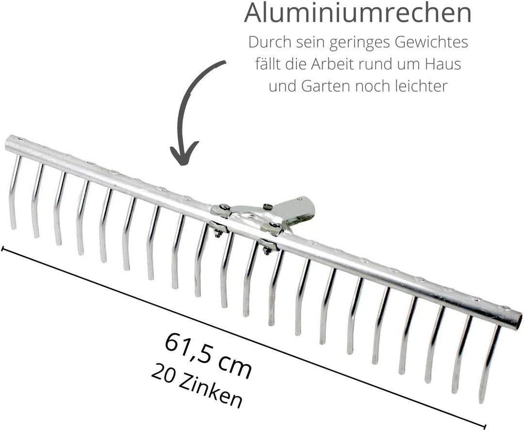 Rekord Rasenrechen (Aluminium) 20 Zinken- Breite: 61,5 cm - ohne Stiel, Laubrechen, Bügelrechen, Rec