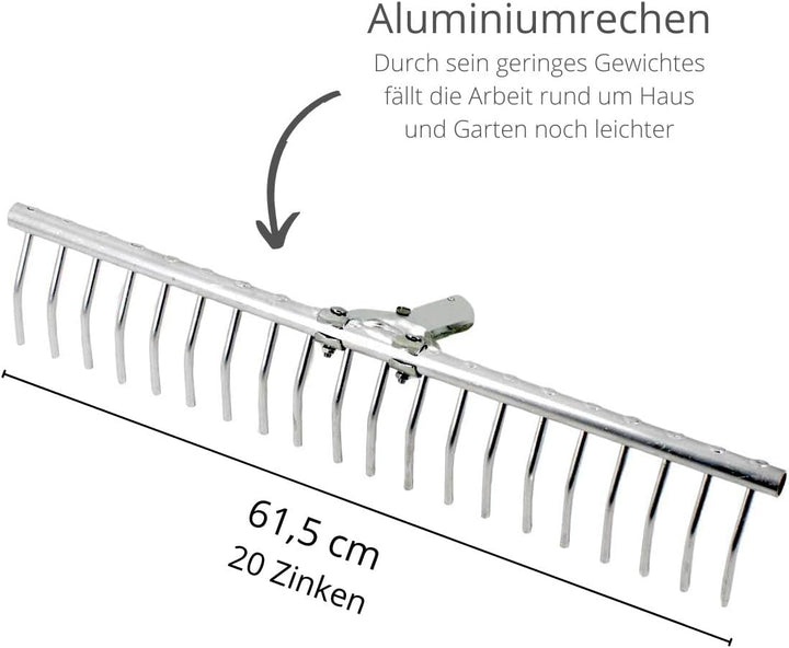 Rekord Rasenrechen (Aluminium) 20 Zinken- Breite: 61,5 cm - ohne Stiel, Laubrechen, Bügelrechen, Rec