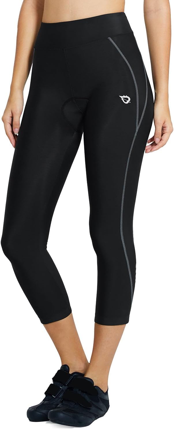 BALEAF Damen 3/4 Radlerhose Kurz Radhose Atmungsaktiv Fahrradhose Gepostert M 1-schwarz-grau, M 1-sc