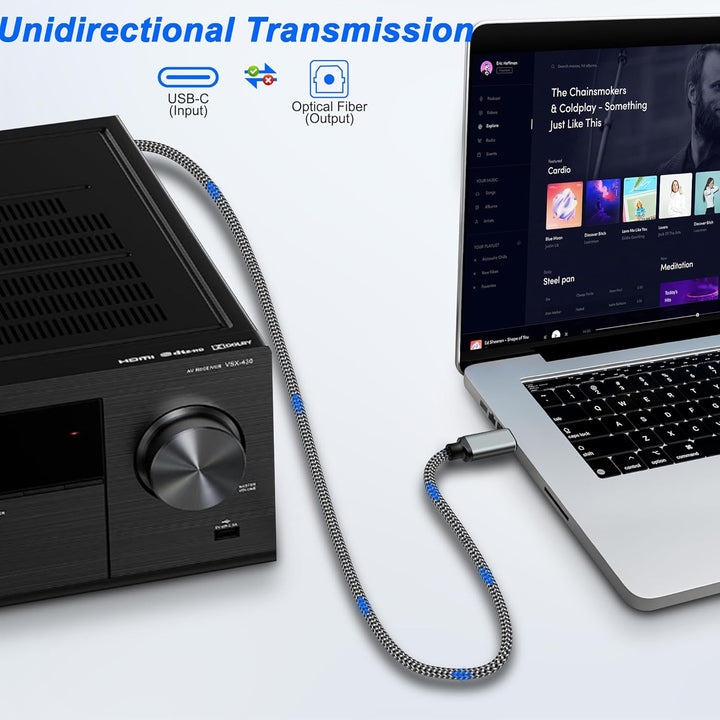 MEIRIYFA USB C auf Optisches Audiokabel, Unidirectional USB Typ C Male auf SPDIF Port Male Glasfaser