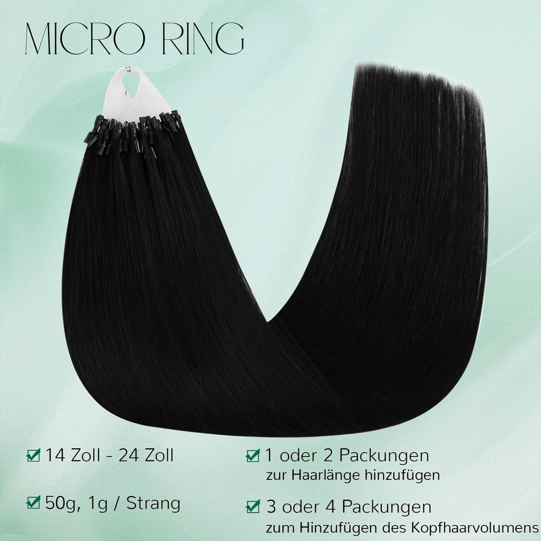 Easyouth Microring Extensions Schwarz Micro Ring Extensions Echthaar Remy Microring Haarverlangerung