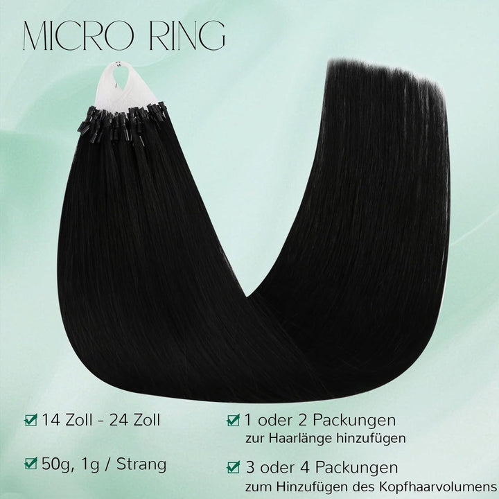 Easyouth Echthaar Extensions Microring Schwarz Echthaar Microring Extensions Pechschwarz Microring E