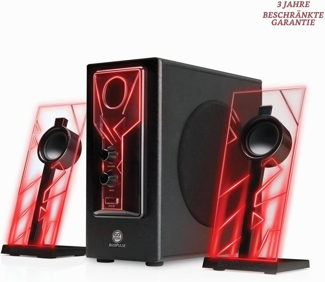 GOgroove 2.1 Soundsystem Computer Lautsprecher PC mit LED Effekt Desktop PC Lautsprecher 2.1 Anlage