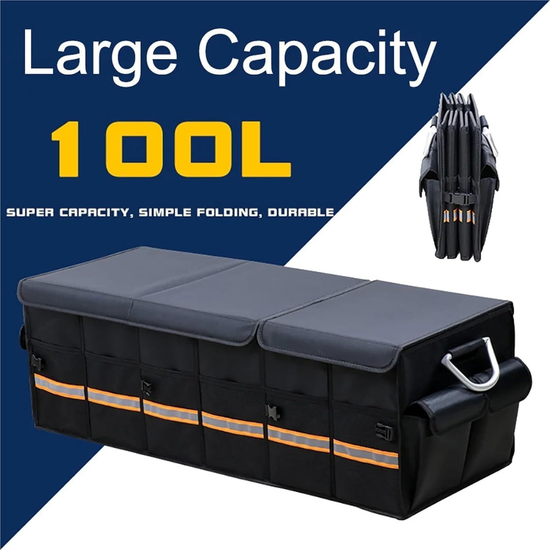 TINMAGI Kofferraum Organizer, Kofferraumtasche 90cm, Auto Organizer Kofferraum mit Fächern, Deckel,