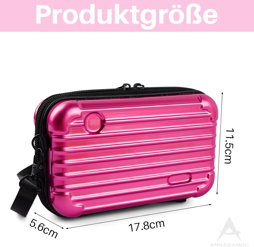 Mini Koffer Umhängetasche, Kleiner Koffertasche Handtasche Innentaschen Kosmetiktasche Hardcase mit