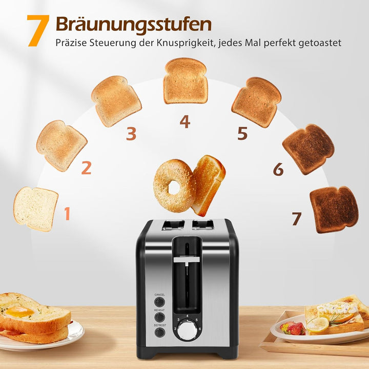Taylor Swoden Toaster 2 Scheiben, Edelstahl Toaster mit 7 Einstellbare Bräunungsstufen, Auftaufunkti