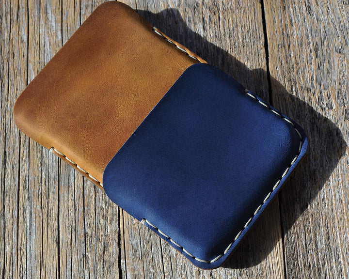 Leder Tasche für Microsoft Surface Duo 2 (für nacktes Duo 2 ohne Bumper, Blau - braun)