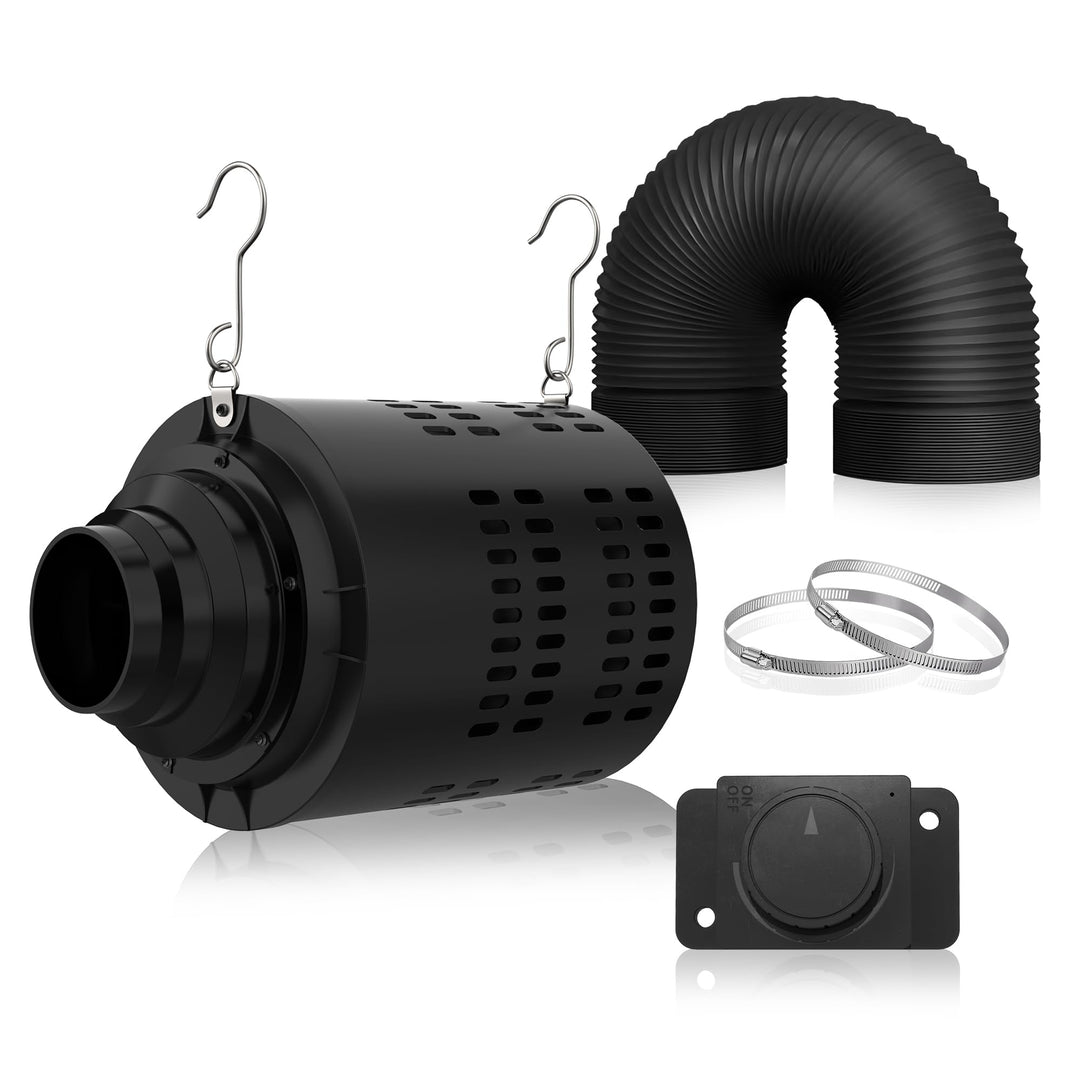 Everkeen Growbox Komplettset, Aktivkohlefilter Grow Ventilator Set 2-in-1 Abluft Rohrventilator 100m