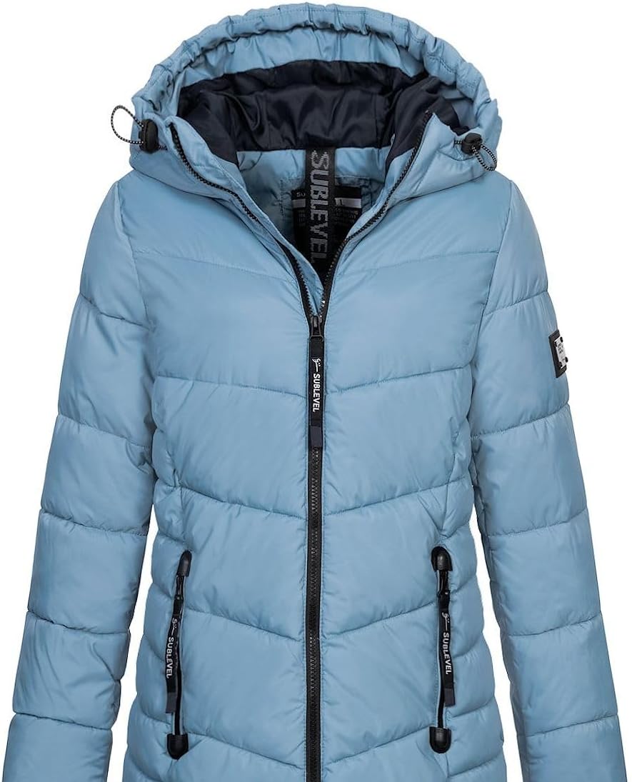 Sublevel Damen Jacke Steppmantel LSL-412 mit gefütterter Kapuze M Morning Fog Blue, M Morning Fog Bl