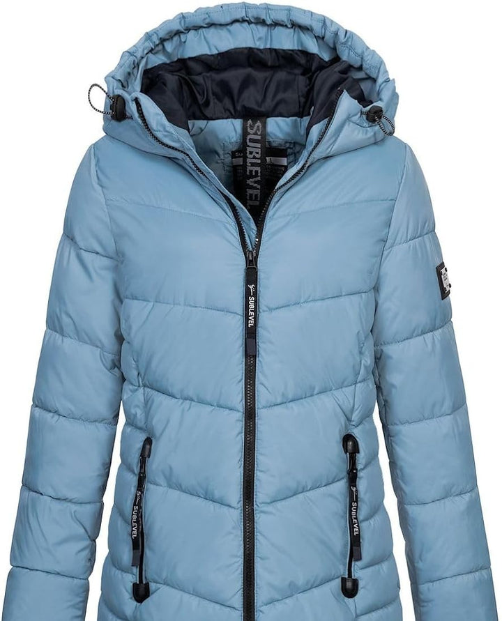 Sublevel Damen Jacke Steppmantel LSL-412 mit gefütterter Kapuze L Morning Fog Blue, L Morning Fog Bl