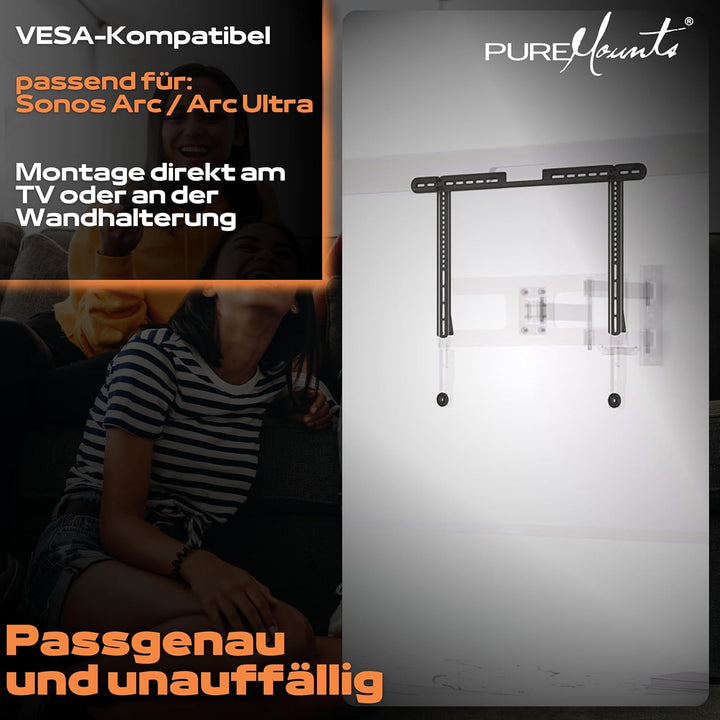PureMounts Lautsprecher-Halterung zur direkten Montage am TV, kompatibel mit Sonos Arc, Traglast: 10