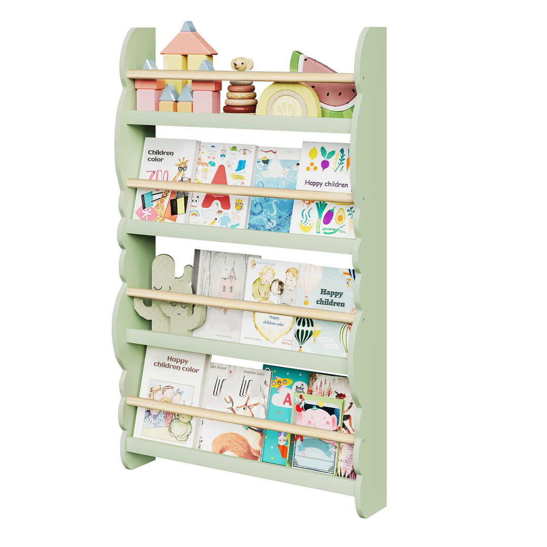 WOLTU Kinder Bücherregal Wand, Bücher-Organizer mit 4 Ablagen, Kinderregal für Buchaufbewahrung, Wan