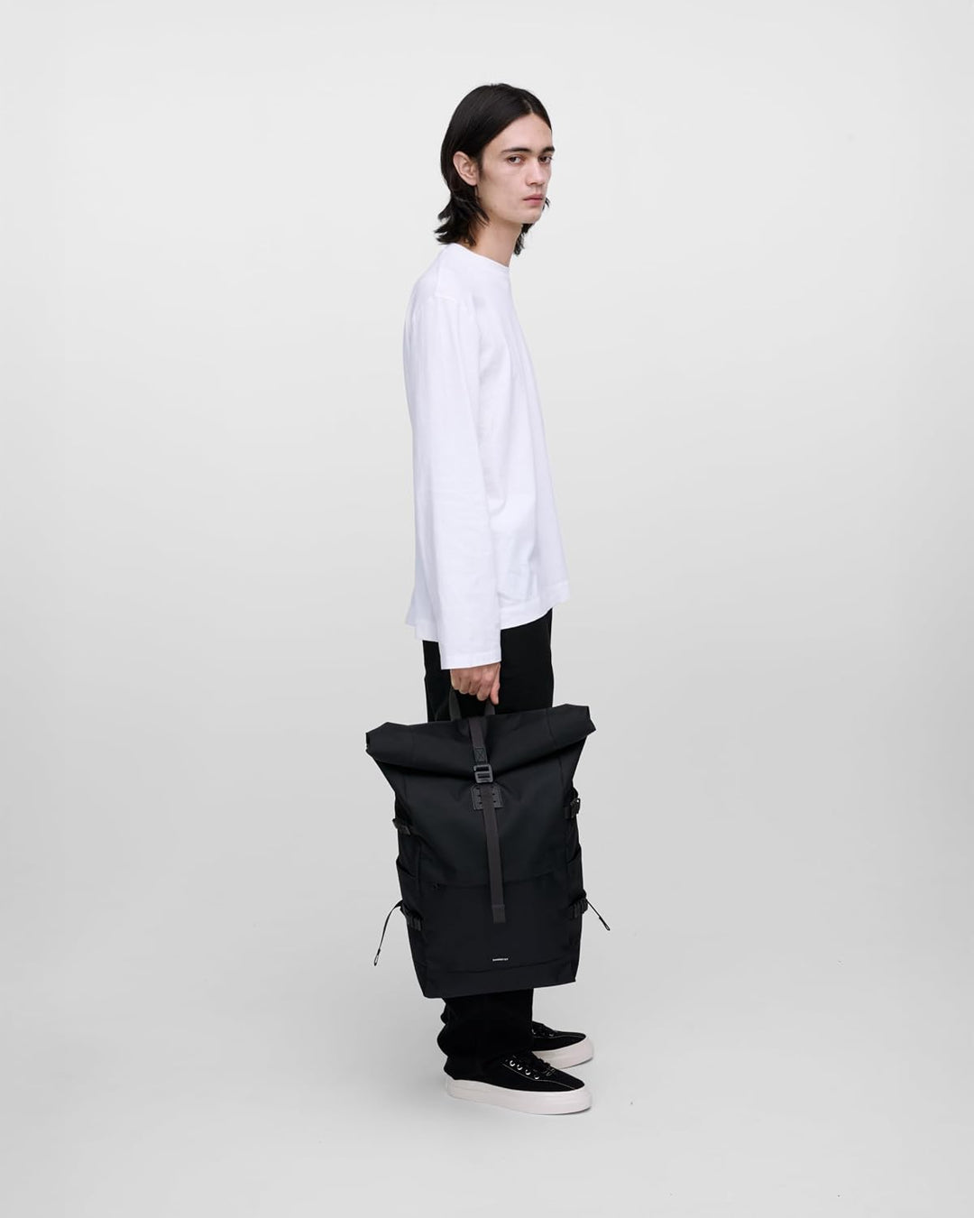 Sandqvist Icon Rolltop Backpack L Backpack Black/ Black With Black Leather, Black/ Black With Black