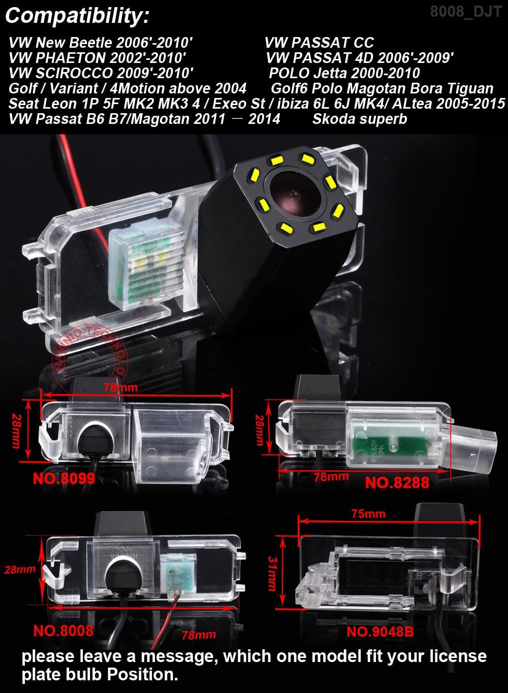 8 LEDs Nachtsicht HD Rückfahrkamera Ersatz für VW New Beetle/Passat CC 4D B6 B7/PHAETON/SCIROCCO/Jet