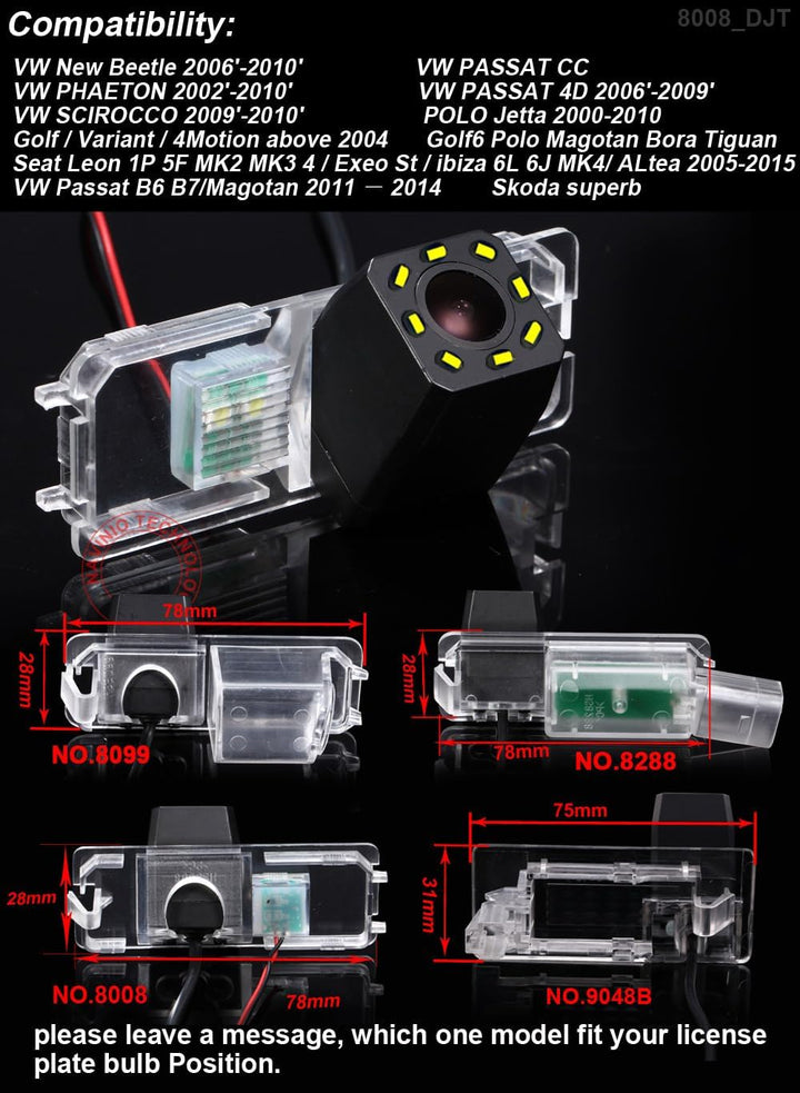 8 LEDs Nachtsicht HD Rückfahrkamera Ersatz für VW New Beetle/Passat CC 4D B6 B7/PHAETON/SCIROCCO/Jet