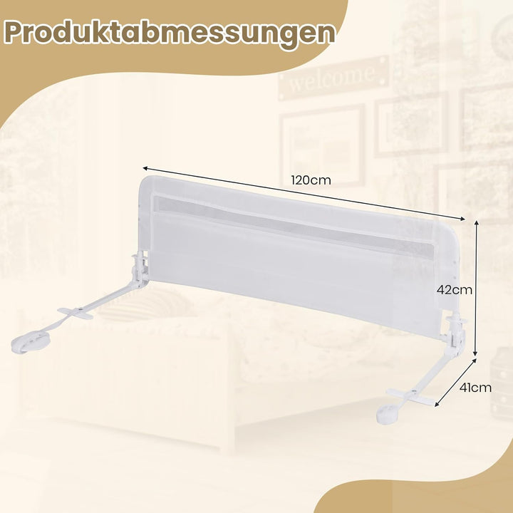 COSTWAY Bettgitter klappbar für Kleinkinder, 120 x 42 cm Bettschutzgitter mit Sicherheitsgurt & abne