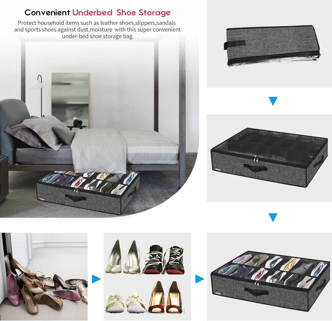 Onlyeasy Stabiles Unterbett-Schuh-Organizer-Set, 2 Stück, passend für insgesamt 24 Paar, Unterbett-S