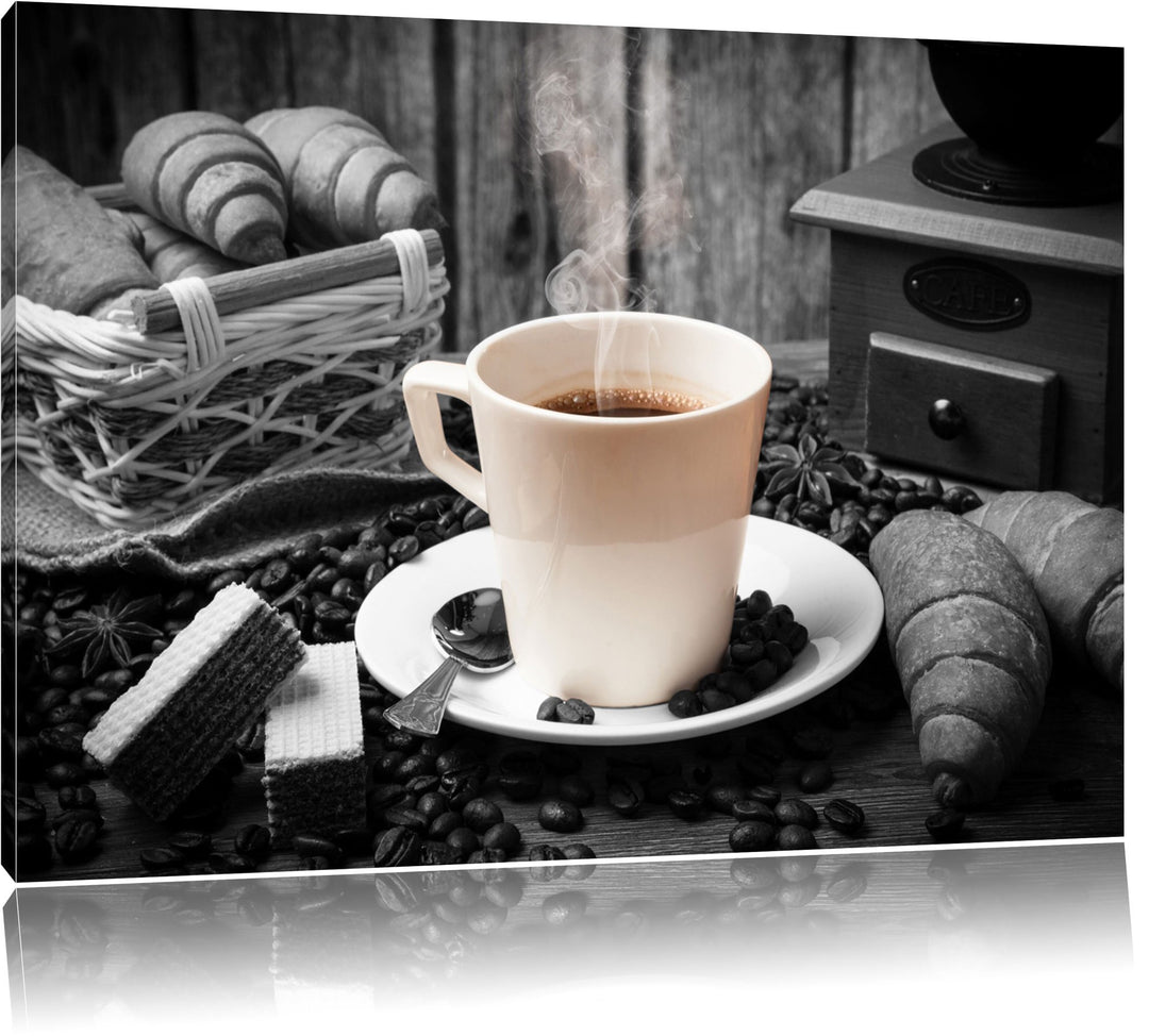 frisch aufgebrühter Kaffee schwarz/weiss Format: 100x70 auf Leinwand, XXL riesige Bilder fertig gera