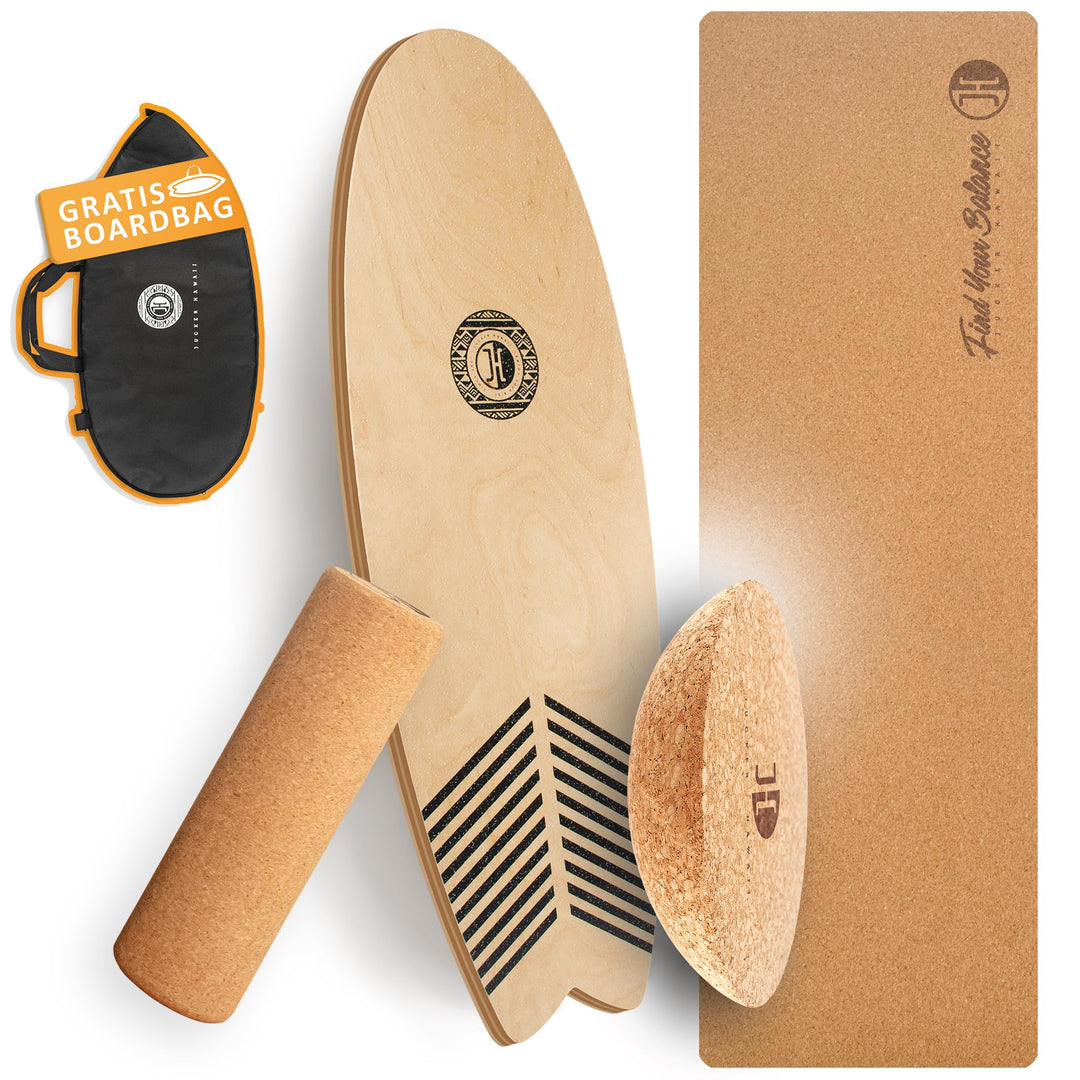 JUCKER HAWAII Balance Boards - Trick & Surf Balanceboard (100% Echtholz) mit extra rutschfester Ober