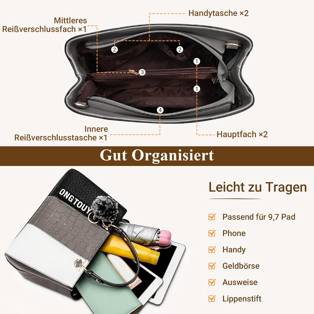 DIRRONA Elegant Damen Handtasche Schultertasche Gross Kapazität Umhängetasche Beiläufig Reise Tasche