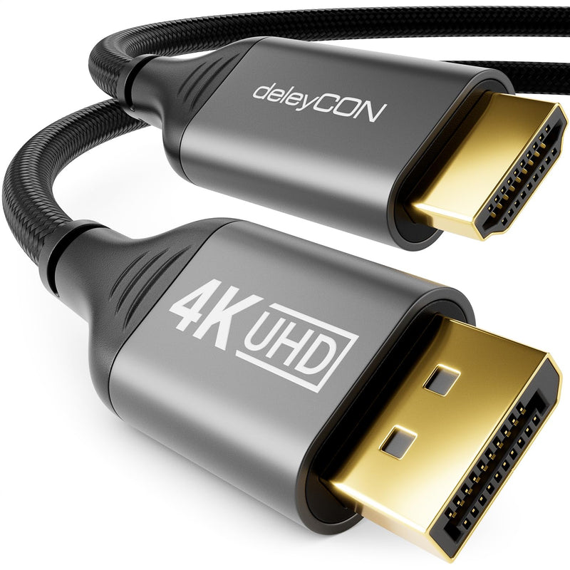 deleyCON 2m 4K DisplayPort 1.2 auf HDMI 2.0 Kabel mit Aluminium Stecker 4K@60Hz DP HDMI Anschlusskab