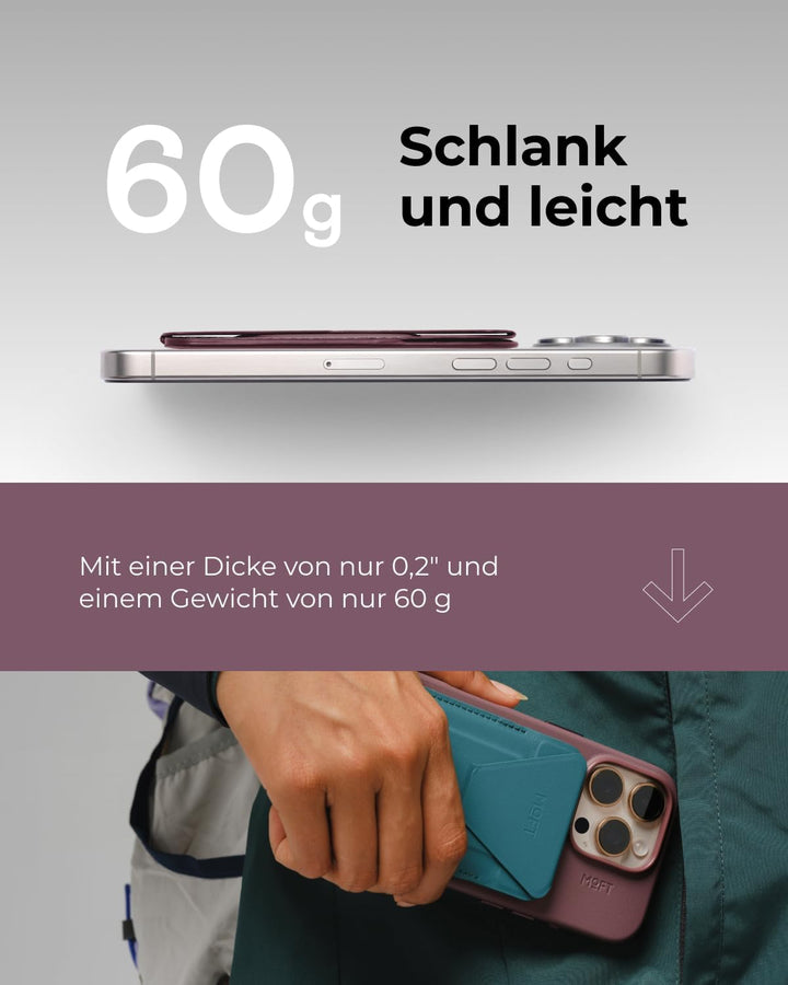 MOFT Magnetische Wallet Ständer für iPhone 15/14/13/12 Serie Kompatibel mit MagSafe, MOVAS Vegan Led