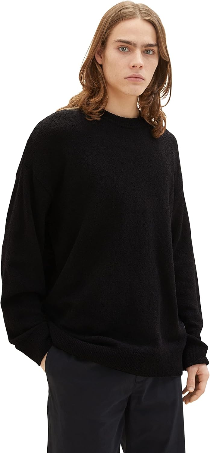 TOM TAILOR Denim Herren Relaxed Fit Bouclé Strickpullover XL 29999 - Black, XL 29999 - Black