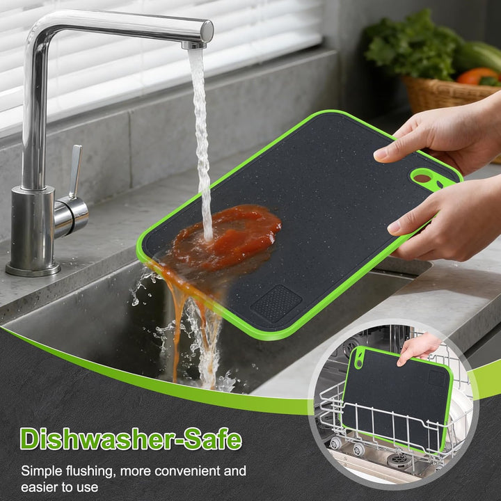 Schneidebrett 3er Set, Schneidebretter Kunststoff Gross, Küchenbrett Rutschfest mit Saftrille & Knob