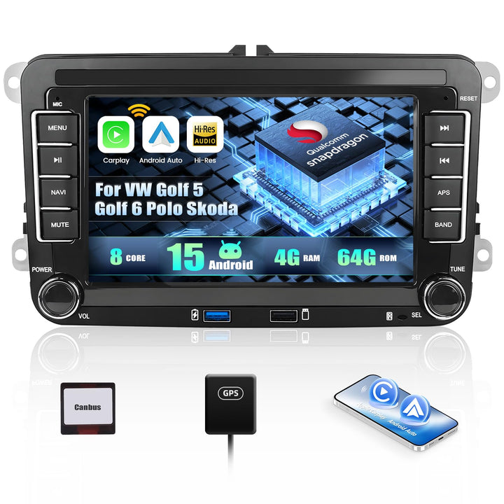 CAMECHO Android 15 Qualcomm Octa Core 4G+64G Autoradio für VW Golf 5 Golf 6 Polo Skoda mit Carplay A