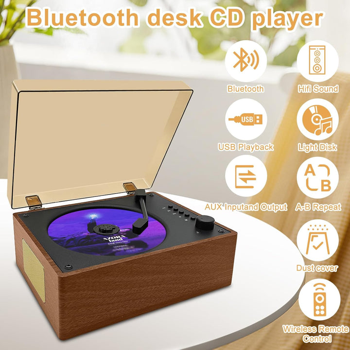 Retro CD-Player tragbar mit Lautsprechern – Bluetooth Desktop Knit für Zuhause, wiederaufladbarer Ak