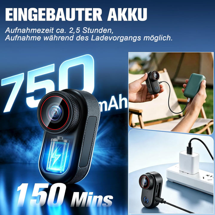 LXMIMI Action Kamera WiFi 4k, Magnetische Mini Action Kamera mit 1,47 Zoll Display, 16G WiFi Action