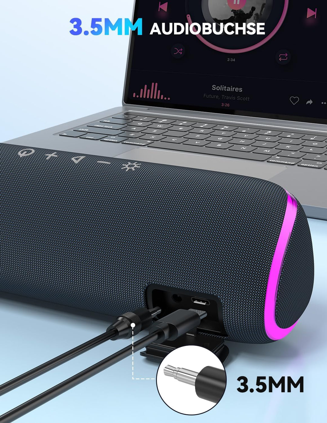 TECKNET Bluetooth Lautsprecher mit Licht, IPX7 Musikbox Kabellos Bluetooth 5,3 Speaker mit Wasserdic