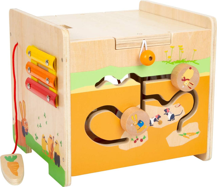small foot Motorikwürfel Hase aus Holz, mit fünf bespielbaren Seiten, als Kinderhocker verwendbar, a