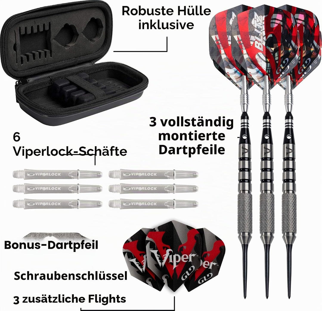 Viper Blitz Dartpfeile aus 95% Wolfram mit Stahlspitze, mit Aufbewahrungs-/Reiseetui 24 Gramm, 24 Gr
