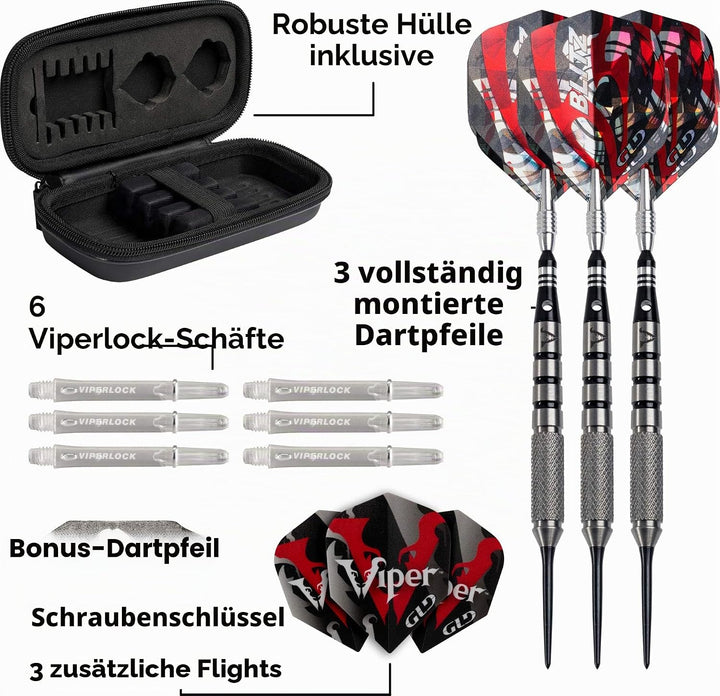 Viper Blitz Dartpfeile aus 95% Wolfram mit Stahlspitze, mit Aufbewahrungs-/Reiseetui 24 Gramm, 24 Gr