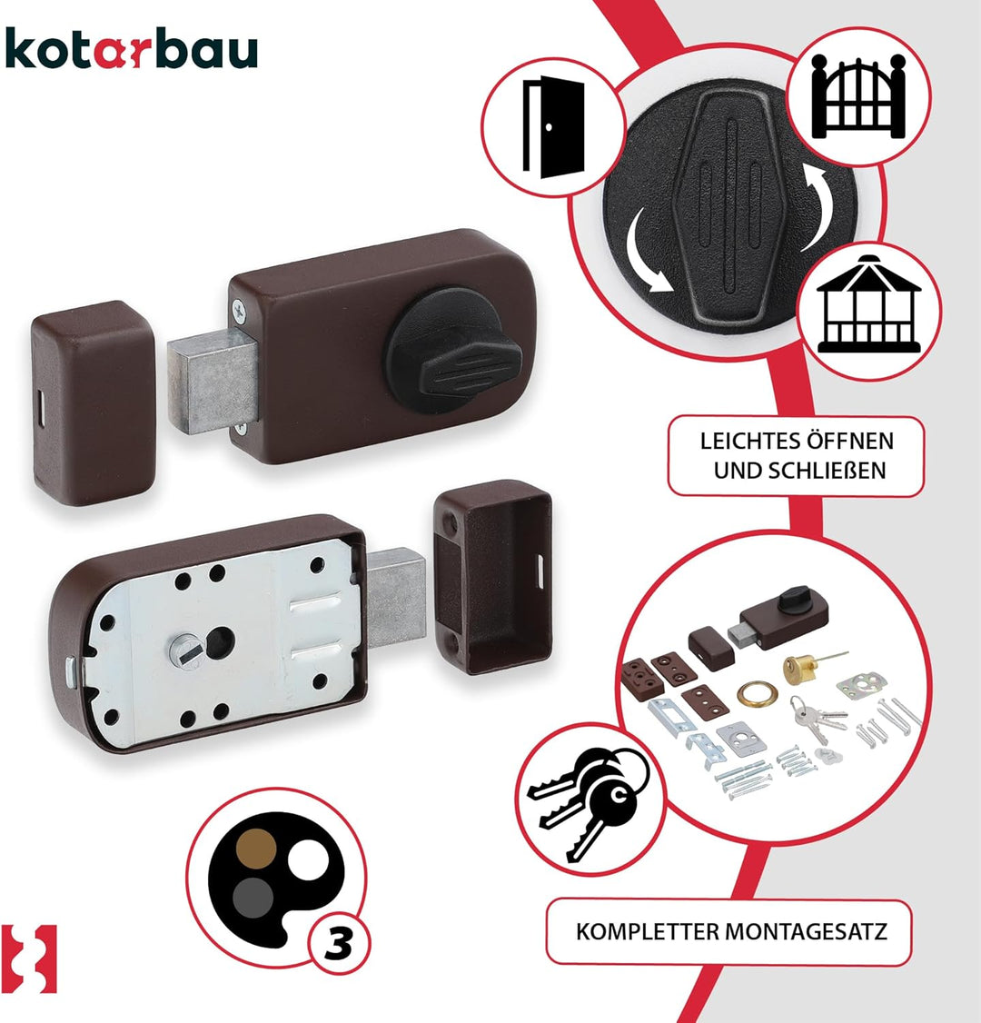 KOTARBAU® Zusatzschloss 60 mm 3 Farben mit Aussenzylinder Verschiedenschliessend Kastenschloss (Brau