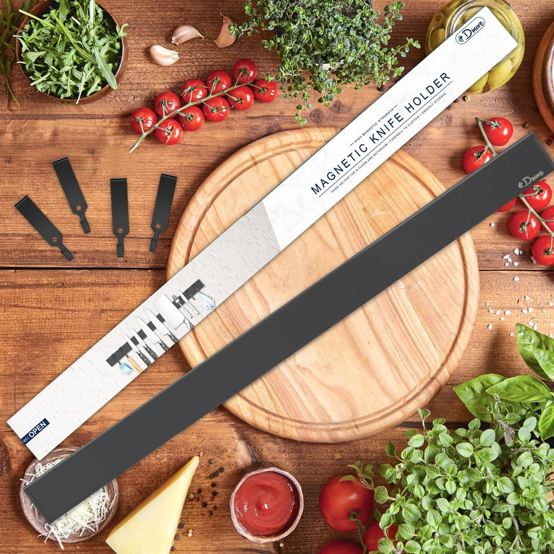 Dmore 50 cm Magnetleiste Messer mit 4 Haken, schwarzer Messerhalter magnetisch ohne Bohren, leistung