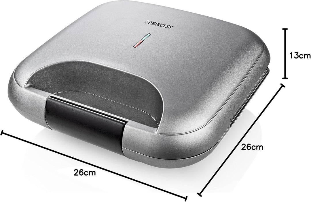 Princess Sandwich Maker DeLuxe in Mattoptik, 22x12cm Bratfläche, 750 Watt, 0,85 M Kabellänge, mit Si