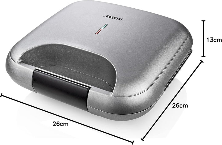Princess Sandwich Maker DeLuxe in Mattoptik, 22x12cm Bratfläche, 750 Watt, 0,85 M Kabellänge, mit Si