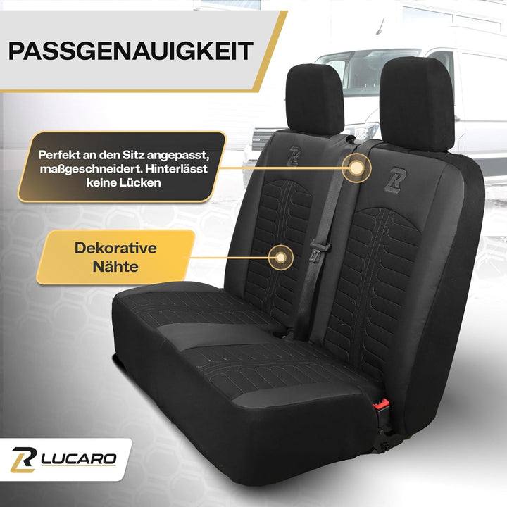 LUCARO Sitzbezüge Auto für Mercedes Sprinter 3 ab 2018 - Sitzbezügesets 1+2 - Auto Sitzbezüge Schwar