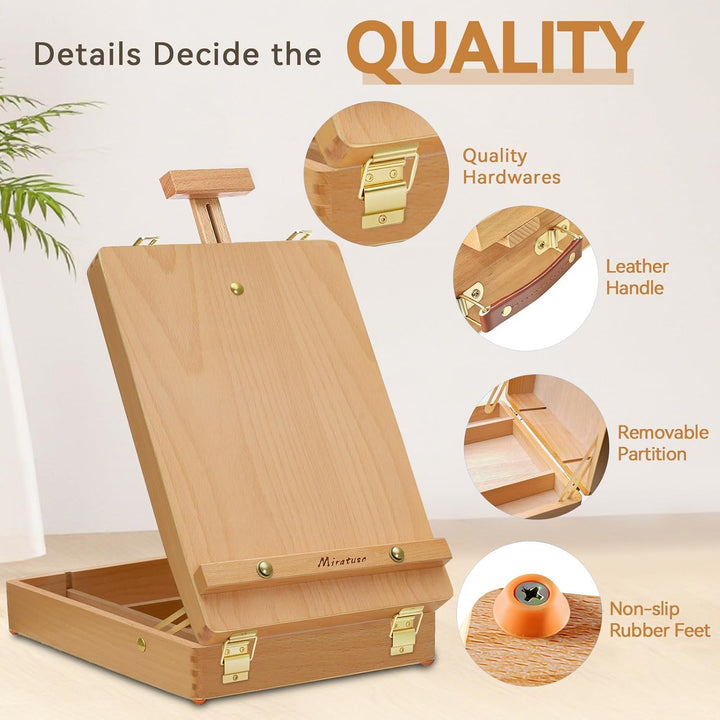 Tisch-Staffelei Art Staffelei Desktop-Staffelei zum Malen, Premium-Holz-Sketchbox-Staffelei, Desktop