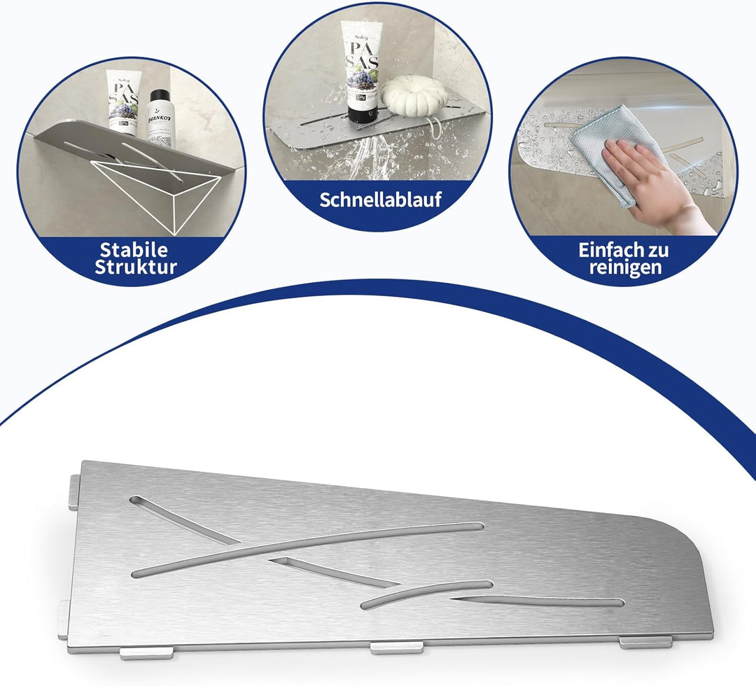 Eck Duschregal mit 3 mm Stärke, Duschablage Ohne Bohren Eckregal Dusche, SUS304 Edelstahl Badezimmer