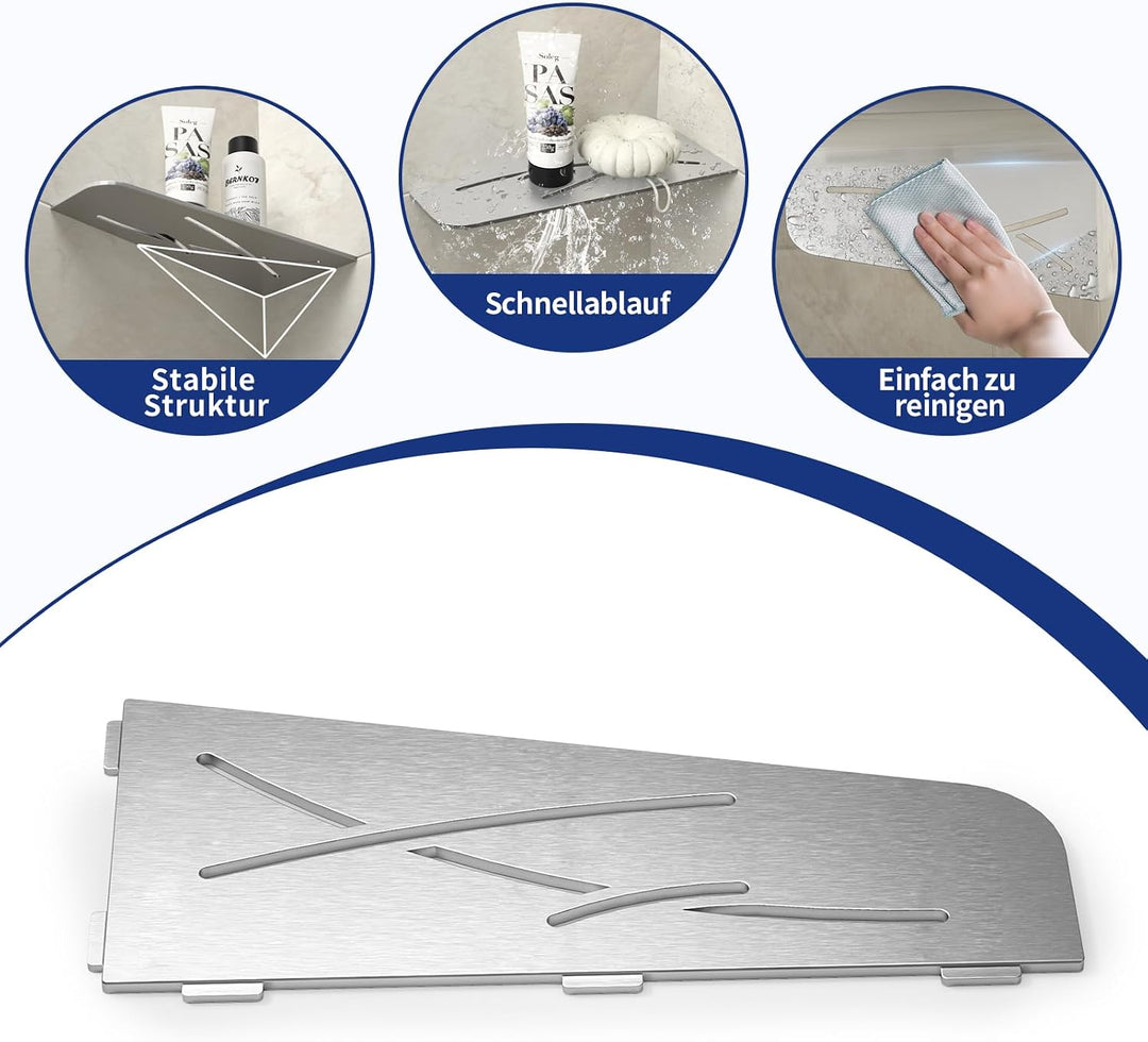 Eck Duschregal mit 3 mm Stärke, Duschablage Ohne Bohren Eckregal Dusche, SUS304 Edelstahl Badezimmer