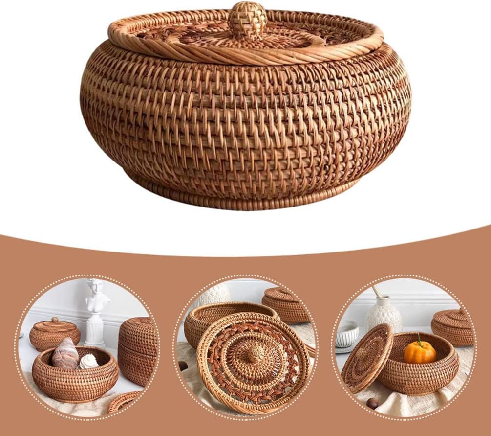 BESTonZON Kasten Früchtekorb Obsttablett Gewobener Korb Snack-tablett Dekorative Kästen Mit Deckel G