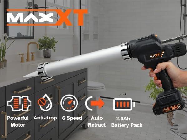 MAXXT kartuschenpresse akku, 20V 2500N, 0,8-8mm/s Ausgabegeschwindigkeit, 600ml/20Oz Kartuschengröss